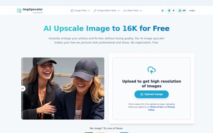 Screenshot of imgupscaler.ai