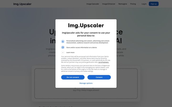 Screenshot of imgupscaler.com