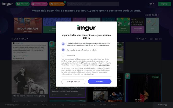 Captură de ecran a imgur.com