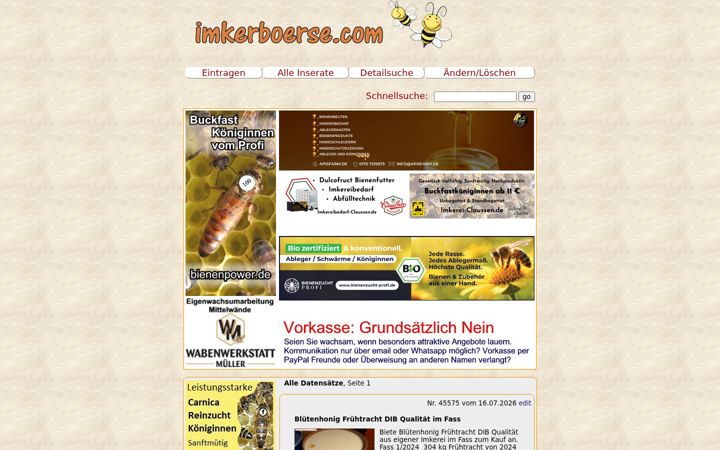 Screenshot of imkerboerse.com