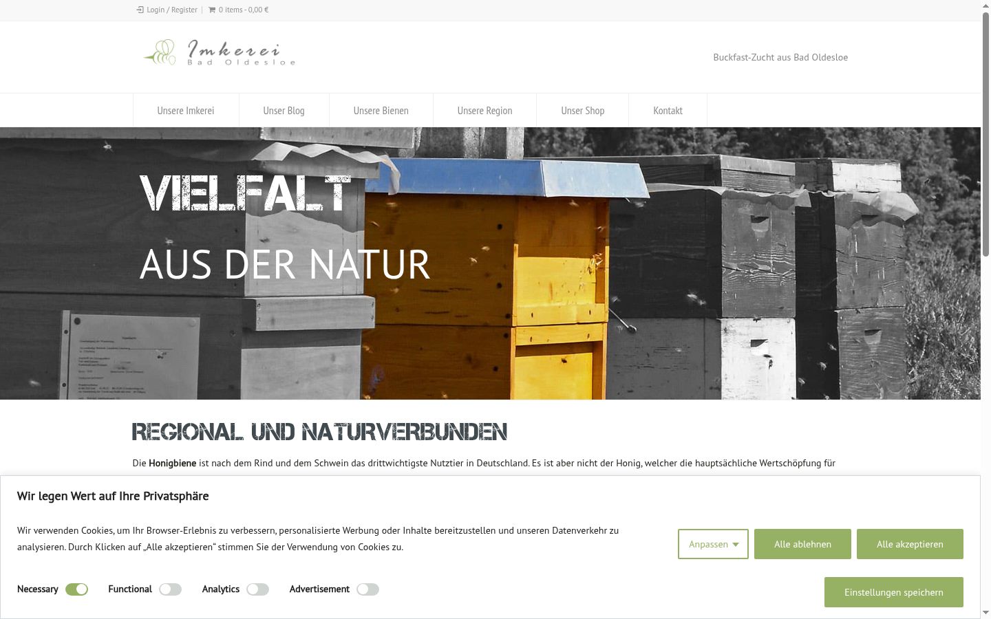 Screenshot des Einwilligungsbanners vor jeglicher Interaktion