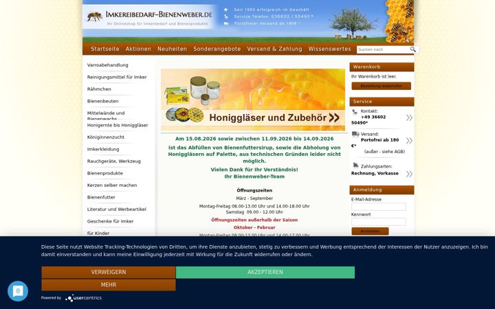 Screenshot of imkereibedarf-bienenweber.de
