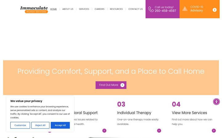 Screenshot of immaculatehumanservices.com