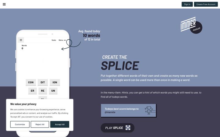 Screenshot of immerpuzzles.com
