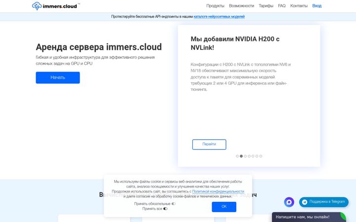 Screenshot of immers.cloud