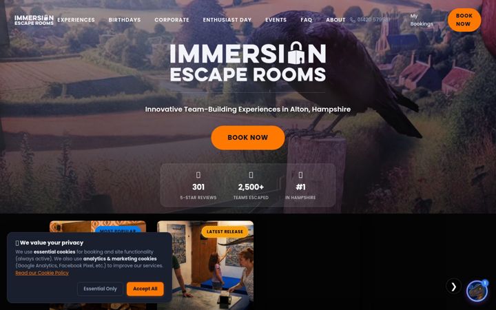 Skärmbild av immersionescapes.com