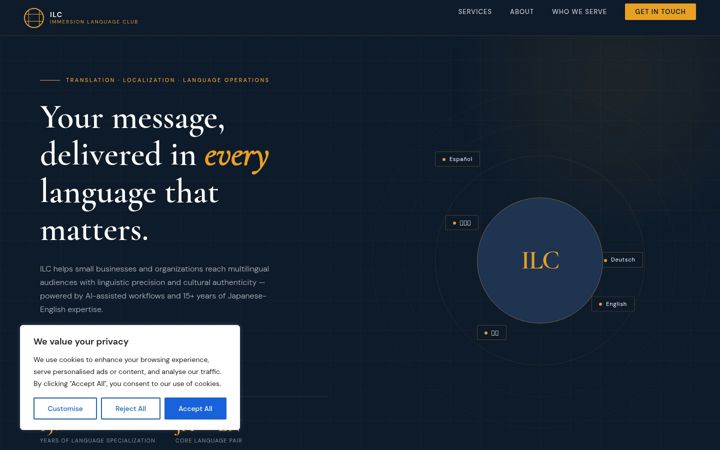 Skärmbild av immersionlanguageclub.com