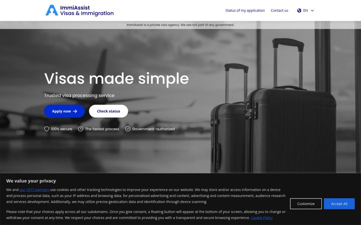 Skärmbild av immiassist.com