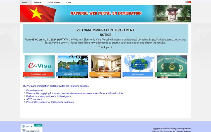 Screenshot of immigration.gov.vn