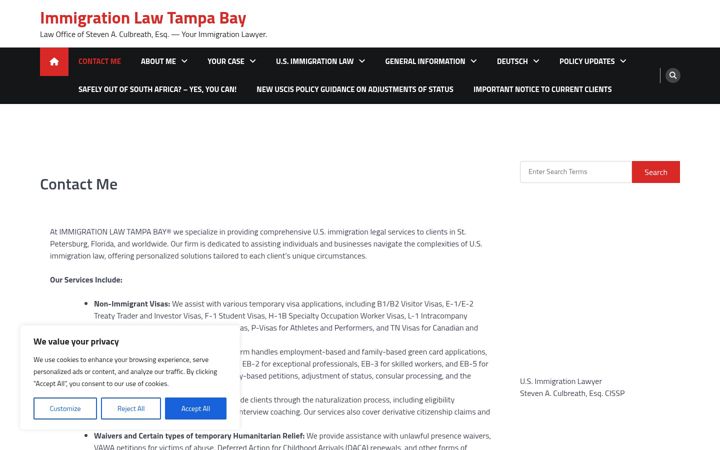 Screenshot of immigrationlawtampabay.com