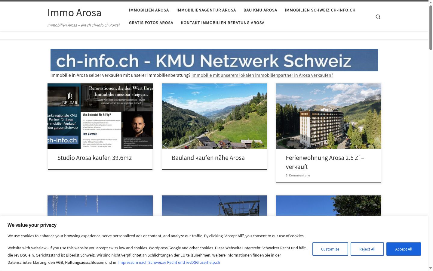 Screenshot des Einwilligungsbanners vor jeglicher Interaktion