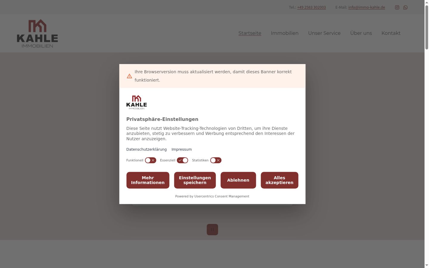Screenshot del banner di consenso mostrato prima di qualsiasi interazione