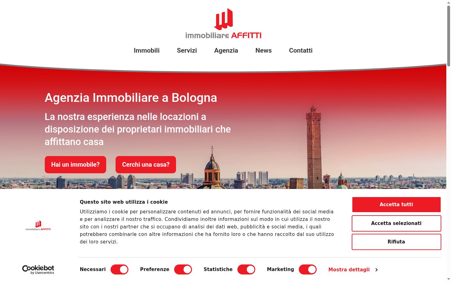 Screenshot del banner di consenso mostrato prima di qualsiasi interazione