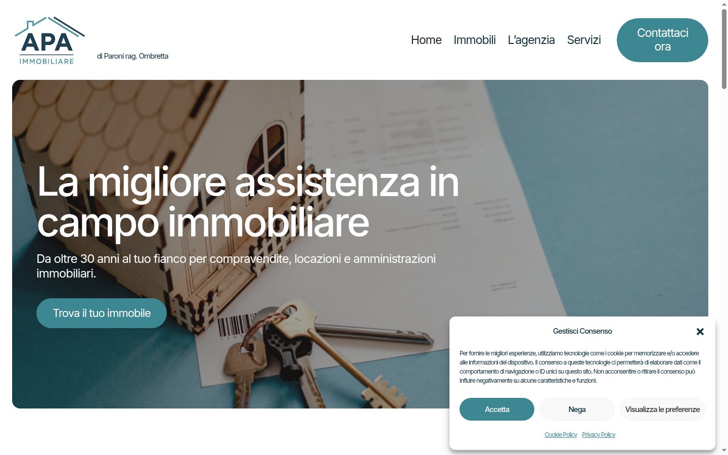 Screenshot del banner di consenso mostrato prima di qualsiasi interazione