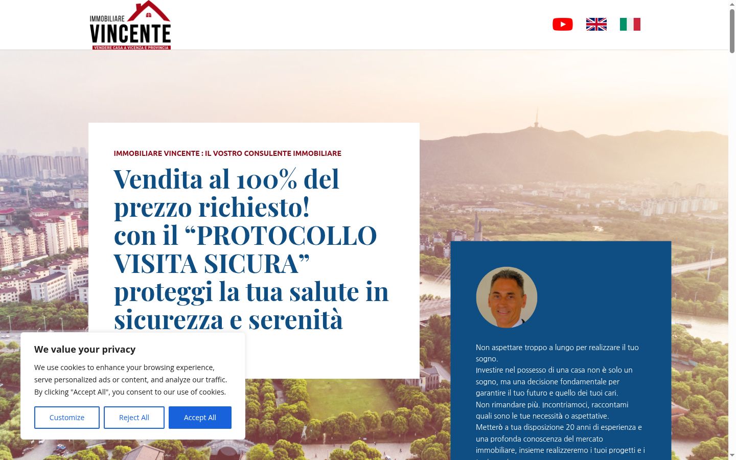 Captura de ecrã do banner de consentimento apresentado antes de qualquer interação