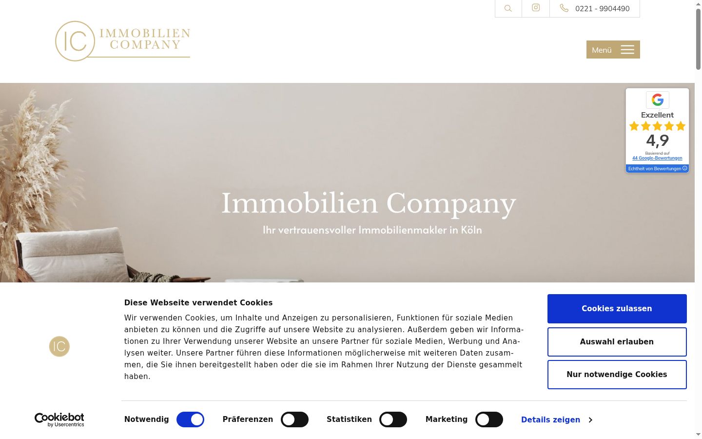 Screenshot des Einwilligungsbanners vor jeglicher Interaktion
