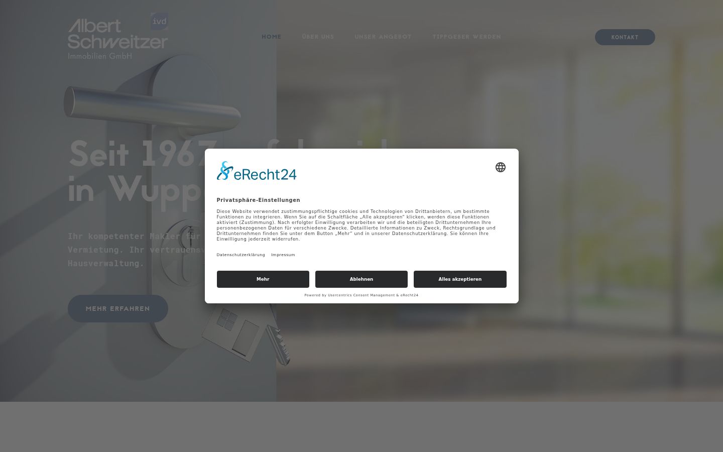 Screenshot des Einwilligungsbanners vor jeglicher Interaktion