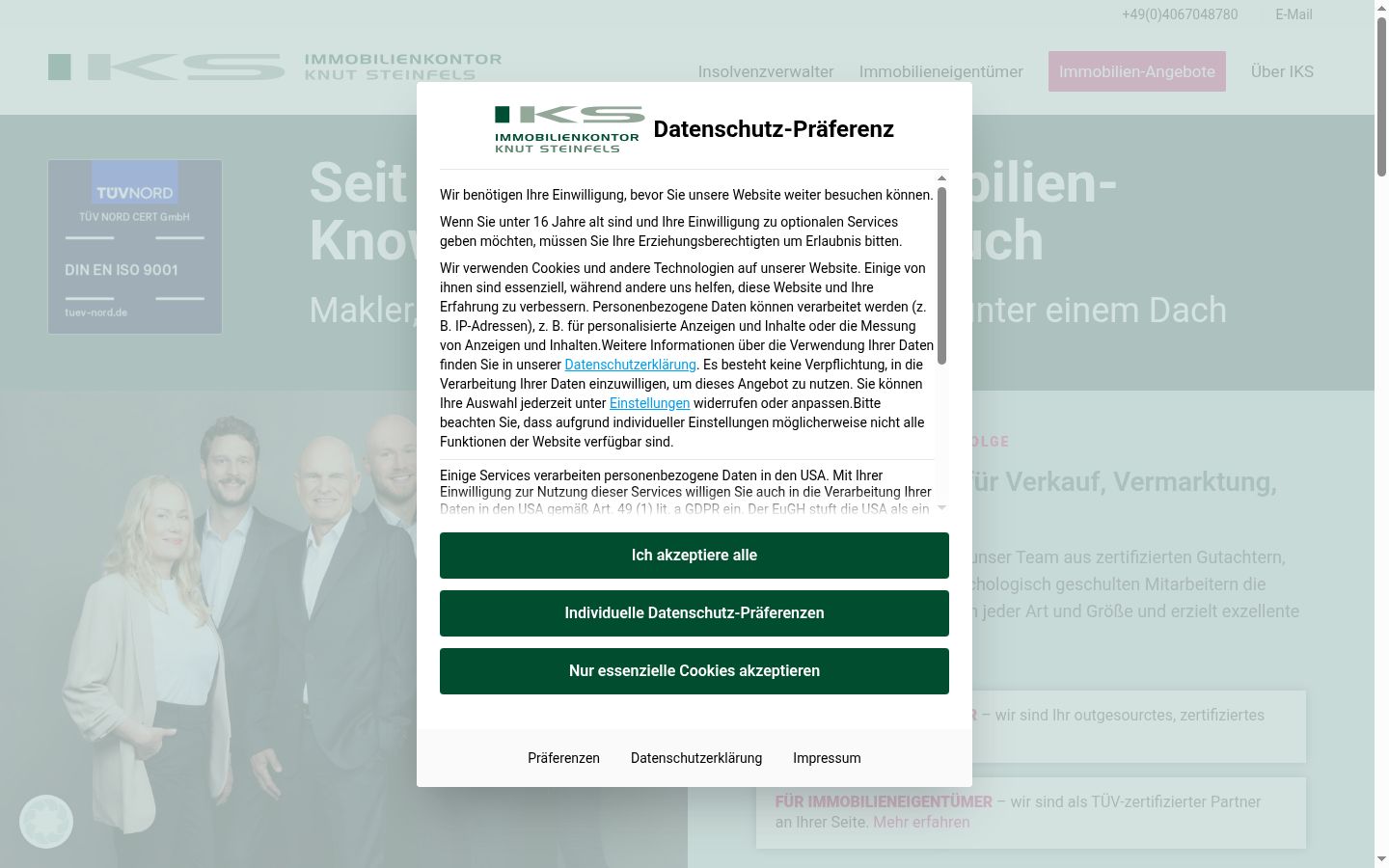 Screenshot del banner di consenso mostrato prima di qualsiasi interazione