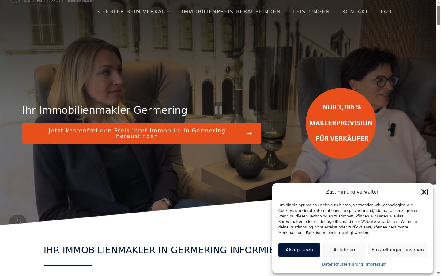Screenshot des Einwilligungsbanners vor jeglicher Interaktion