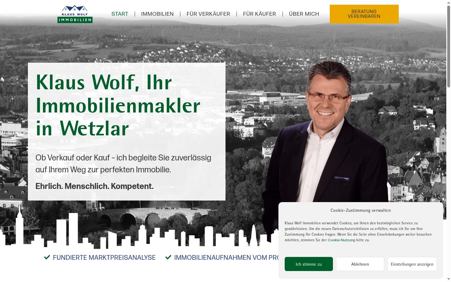 Screenshot des Einwilligungsbanners vor jeglicher Interaktion