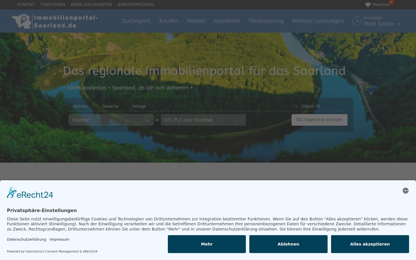 Screenshot des Einwilligungsbanners vor jeglicher Interaktion