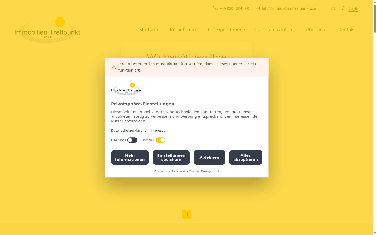 Snímek obrazovky baneru souhlasu zobrazeného před jakoukoli interakcí