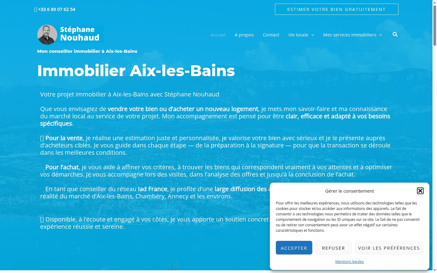 Capture d'écran de la bannière de consentement affichée avant toute interaction