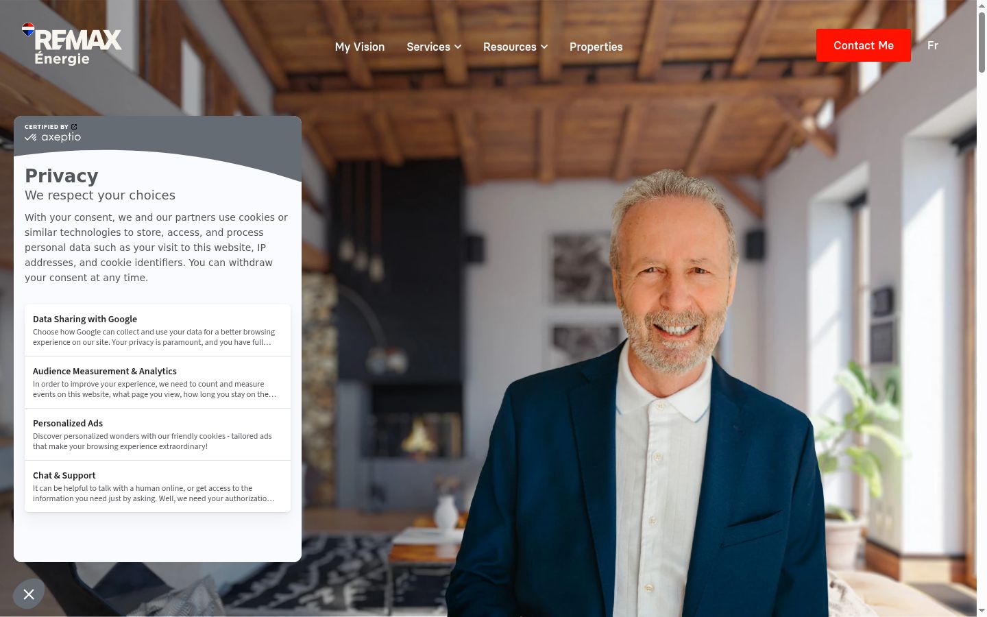 Sutikimo reklamjuostės, rodytos prieš bet kokią sąveiką, ekrano kopija