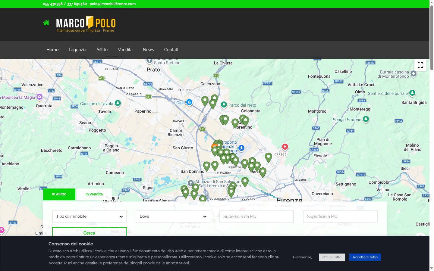 Screenshot del banner di consenso mostrato prima di qualsiasi interazione