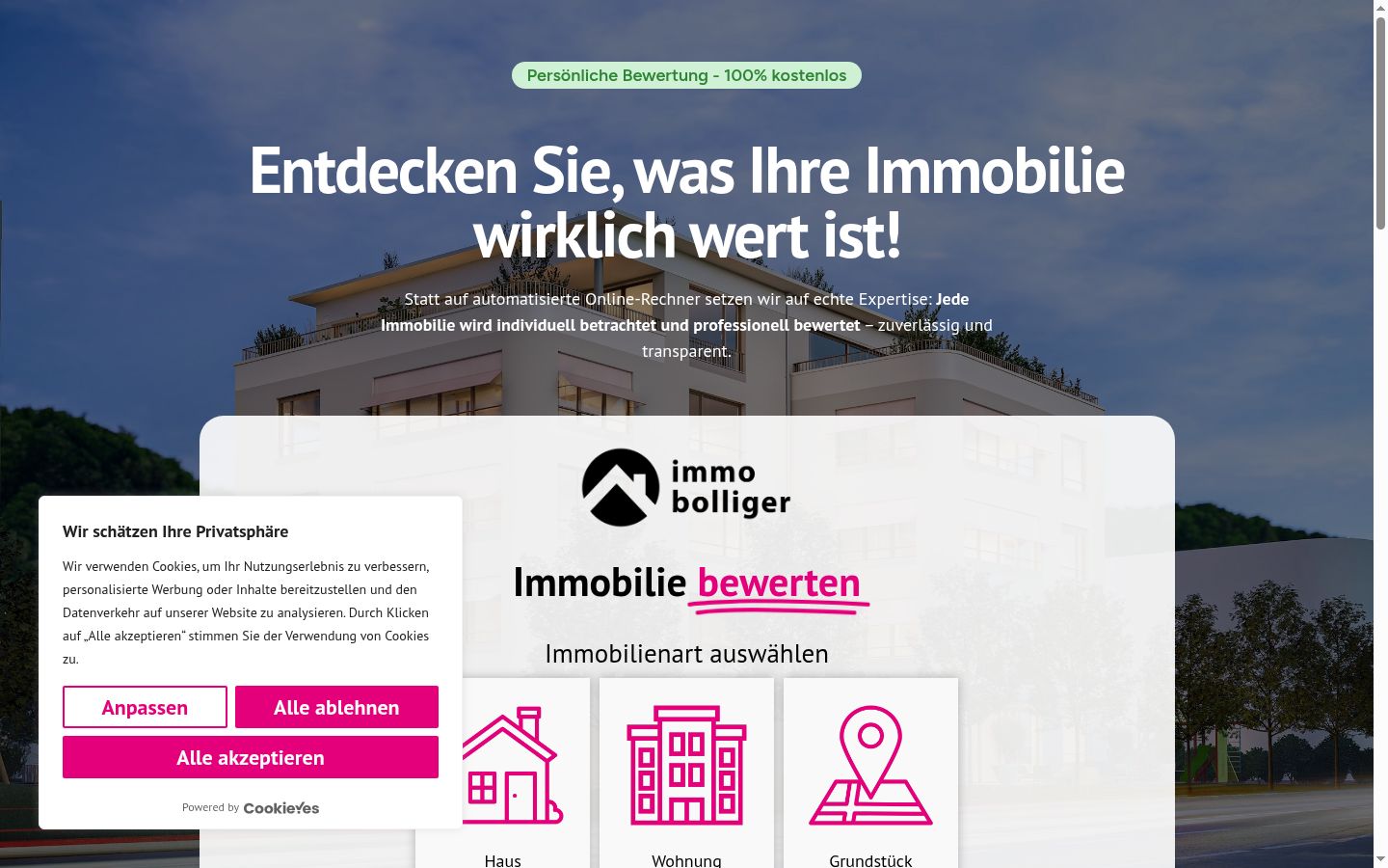 Screenshot des Einwilligungsbanners vor jeglicher Interaktion
