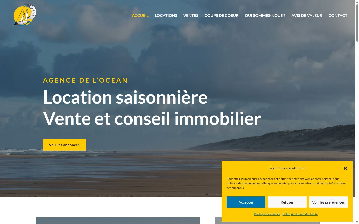 Screenshot del banner di consenso mostrato prima di qualsiasi interazione