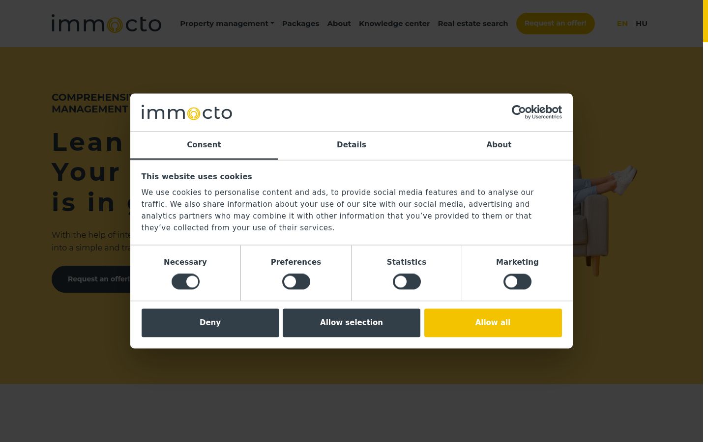 Screenshot del banner di consenso mostrato prima di qualsiasi interazione
