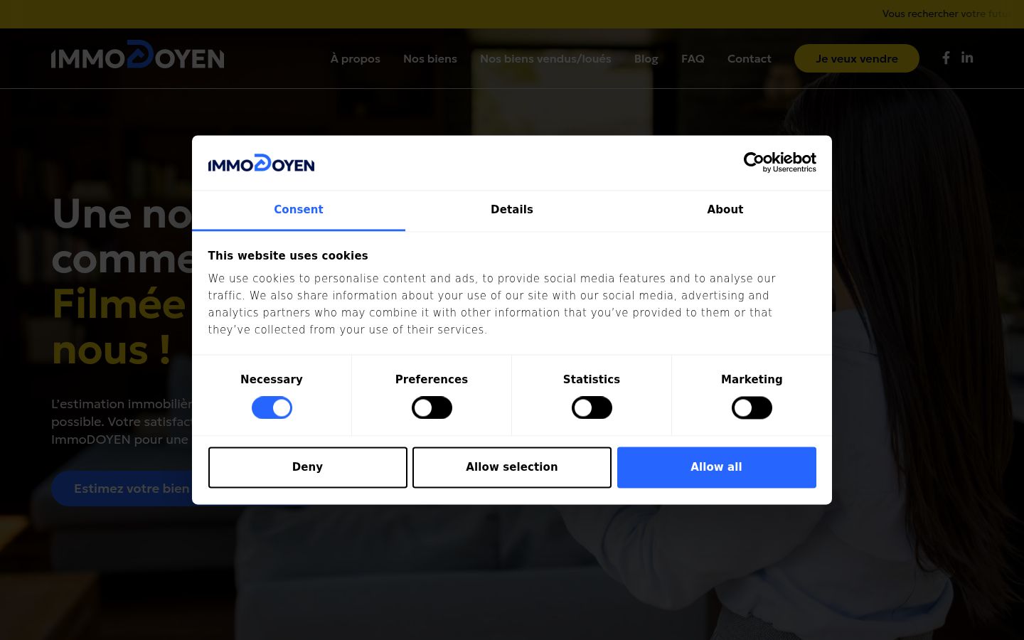 Screenshot del banner di consenso mostrato prima di qualsiasi interazione