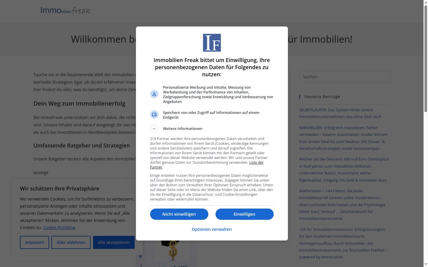Screenshot of the consent banner shown before any interaction
