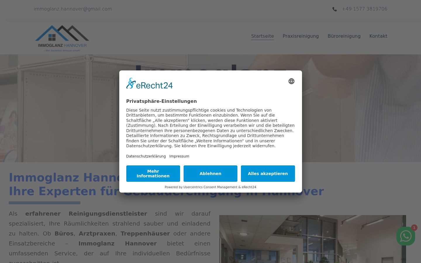 Screenshot des Einwilligungsbanners vor jeglicher Interaktion