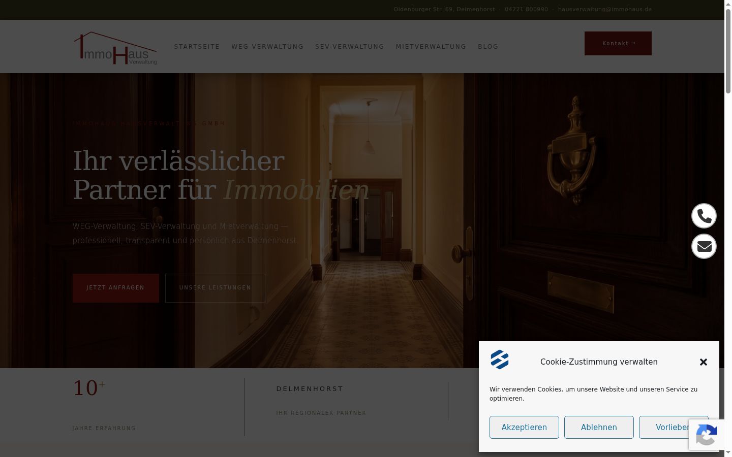 Screenshot des Einwilligungsbanners vor jeglicher Interaktion