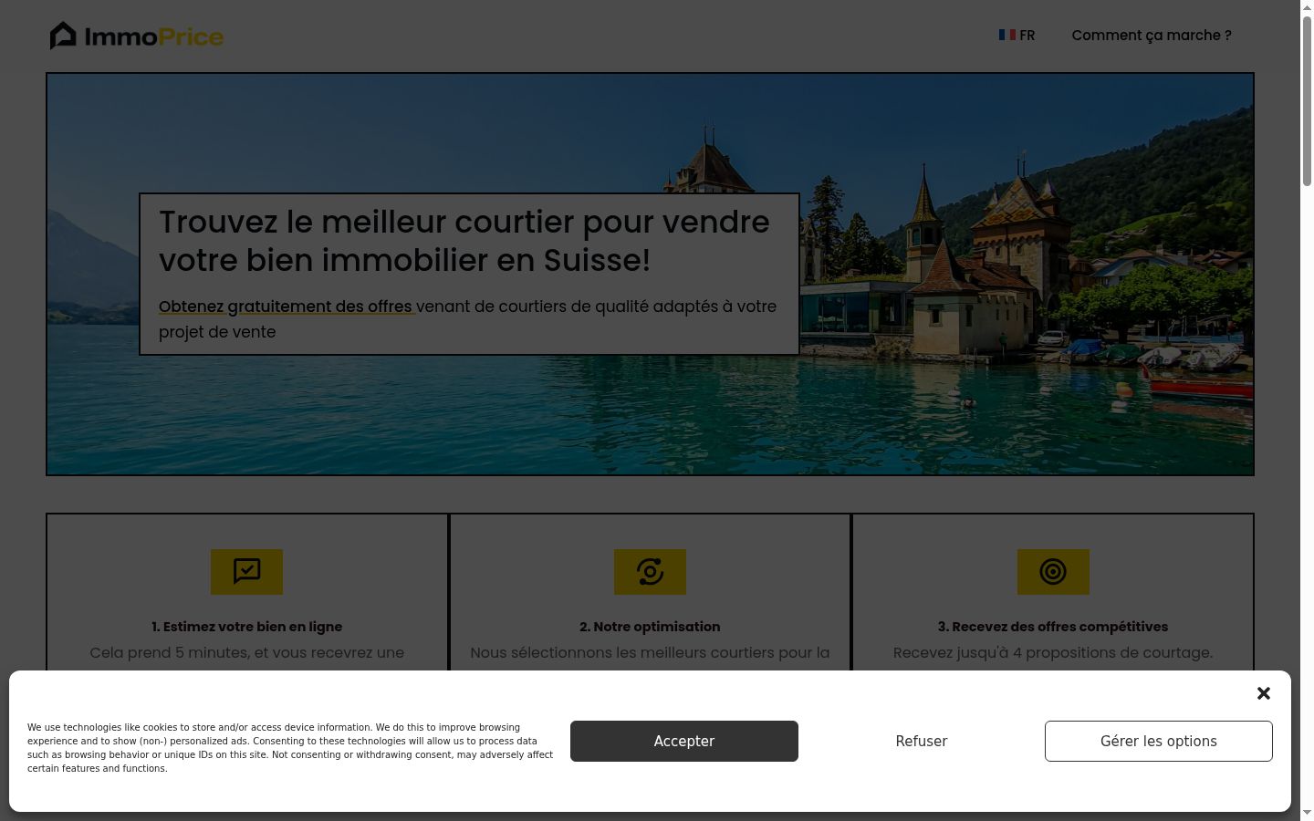 Screenshot del banner di consenso mostrato prima di qualsiasi interazione