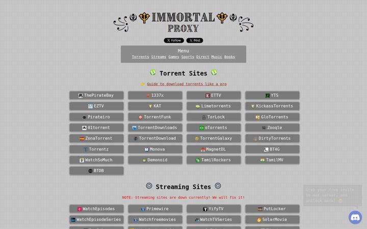 Kuvakaappaus sivustosta immortalproxy.com