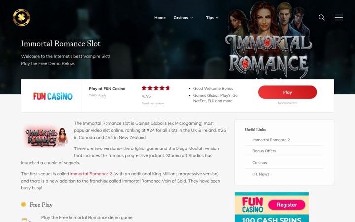 Screenshot of immortalromanceslot.net