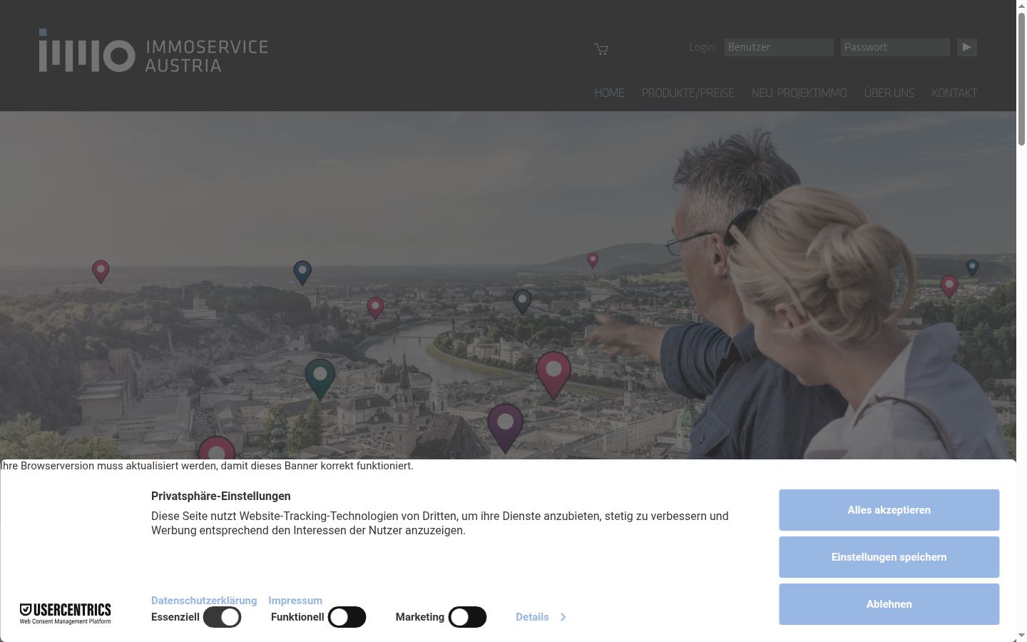 Screenshot des Einwilligungsbanners vor jeglicher Interaktion