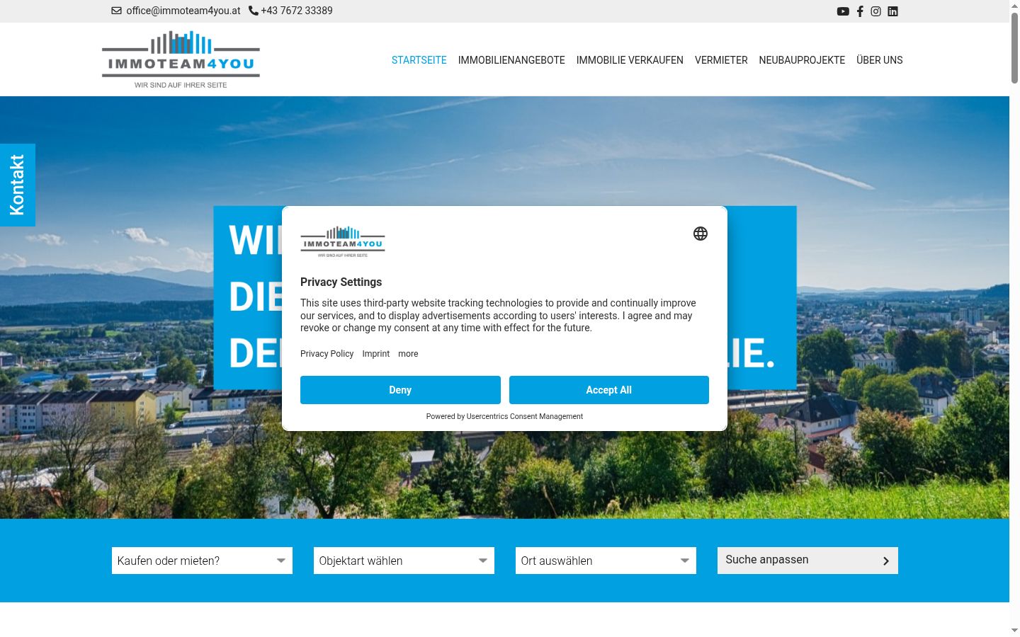 Screenshot del banner di consenso mostrato prima di qualsiasi interazione