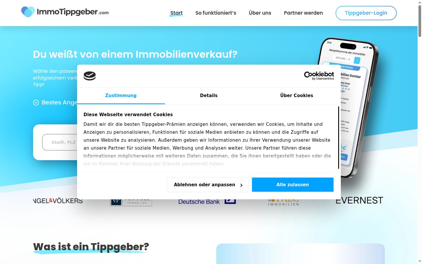 Skærmbillede af samtykkebanneret, som det blev vist før nogen interaktion
