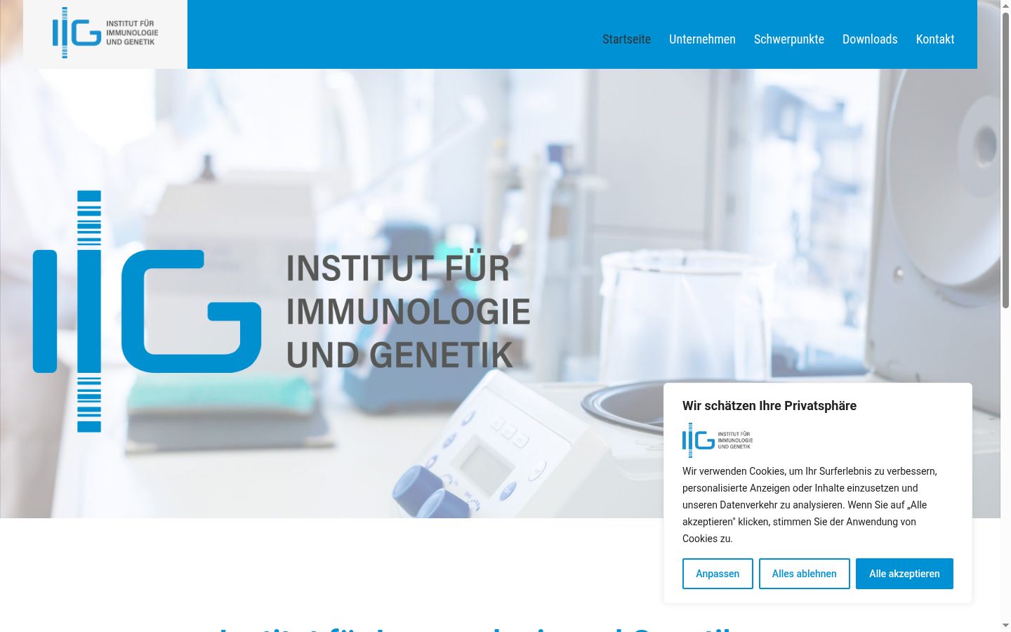 Screenshot des Einwilligungsbanners vor jeglicher Interaktion