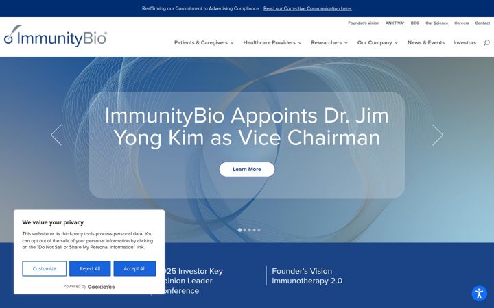 Screenshot of immunitybio.com