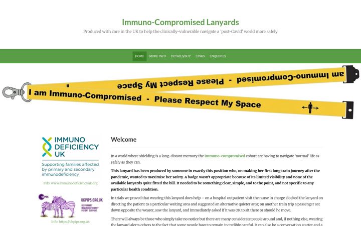 Screenshot of immunocompromisedlanyards.co.uk