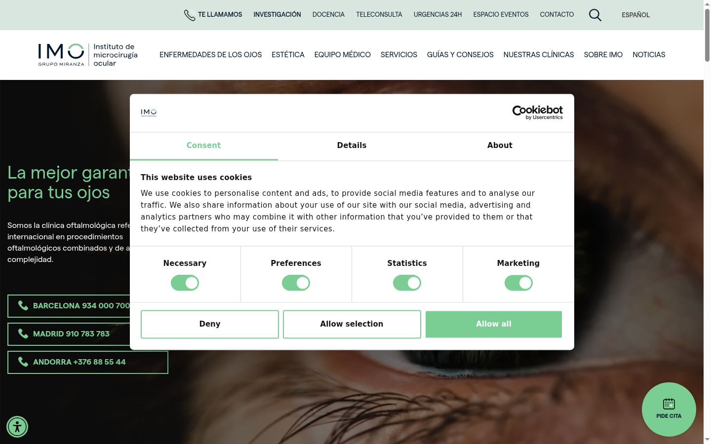 Screenshot of the consent banner shown before any interaction