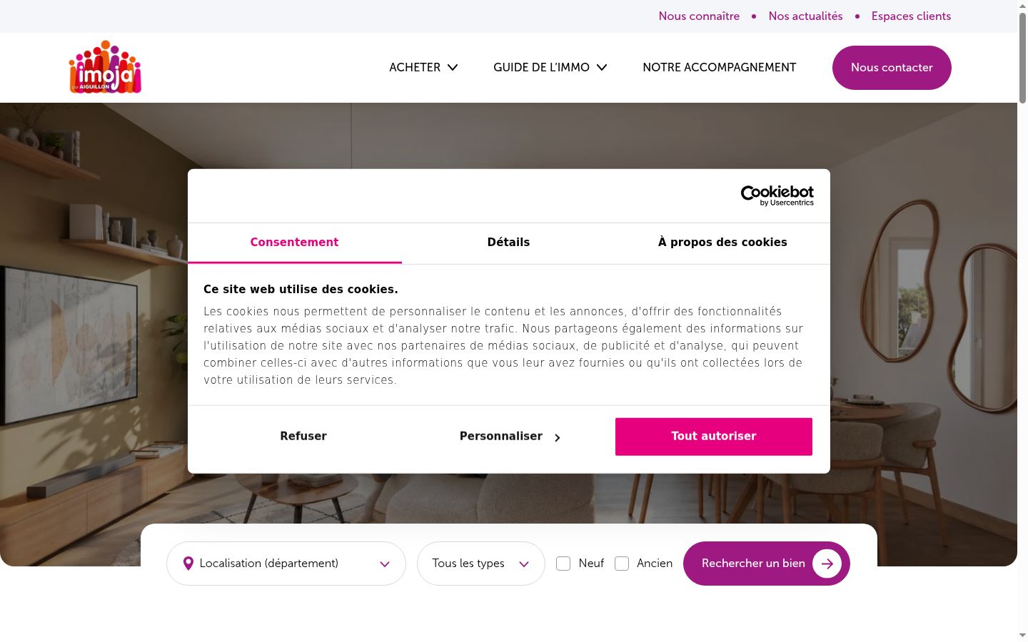 Screenshot del banner di consenso mostrato prima di qualsiasi interazione