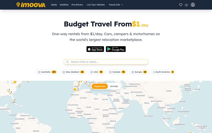 Screenshot of imoova.com