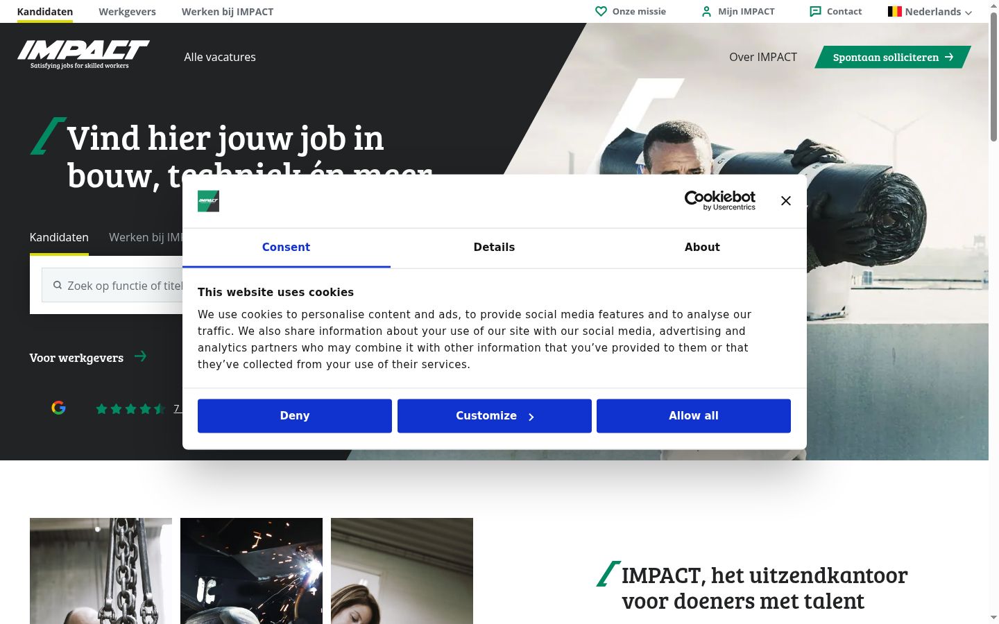 Screenshot del banner di consenso mostrato prima di qualsiasi interazione
