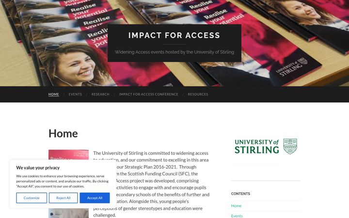 Screenshot of impactforaccess.stir.ac.uk